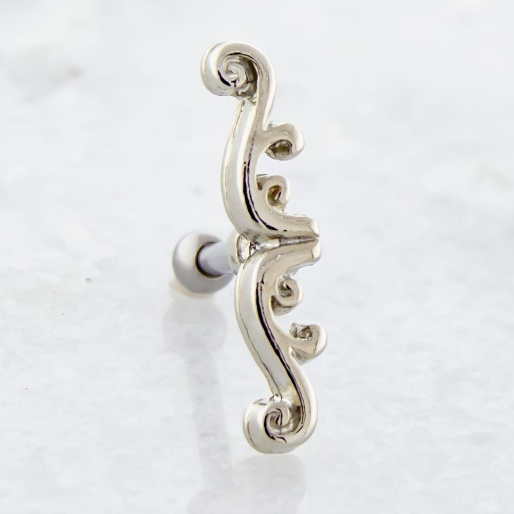 Cartilage Earring - Cartilage Barbell 16g Barbell With Filigree Swirl  - 1 Piece -Rebel Bod-RebelBod