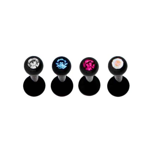 Labret Studs 16g Black Labrets With Gems - 1 Piece -Rebel Bod-RebelBod