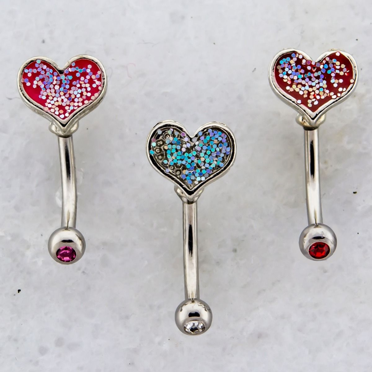 CURVED BARBELL 16g Glitter Heart Curved Barbell - 1 Piece -Rebel Bod-RebelBod