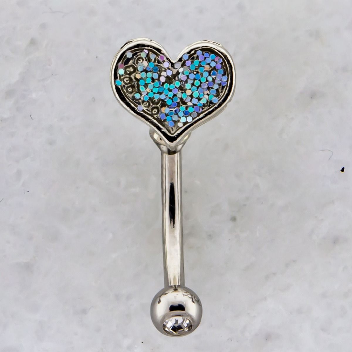 CURVED BARBELL 16g Glitter Heart Curved Barbell - 1 Piece -Rebel Bod-RebelBod