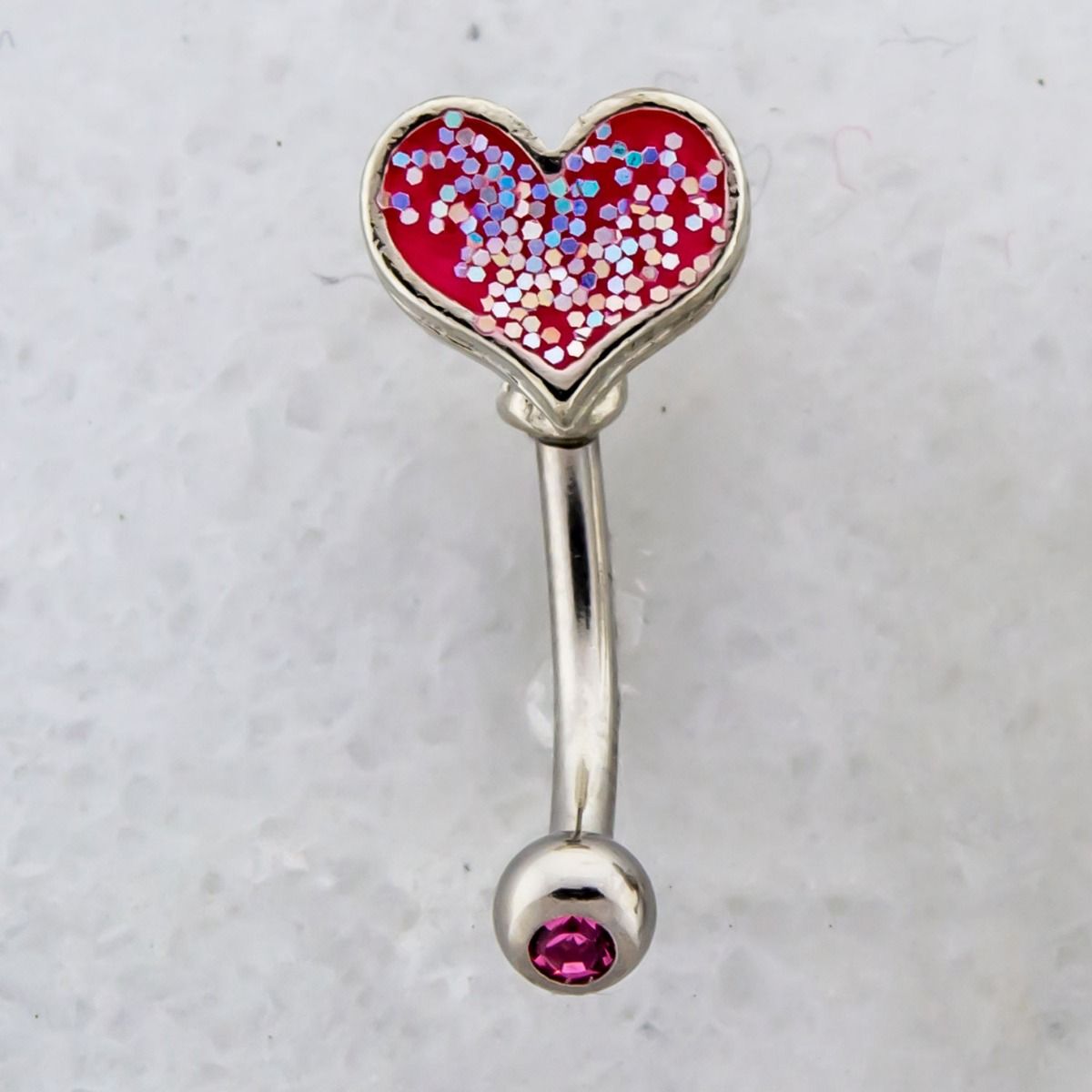 CURVED BARBELL 16g Glitter Heart Curved Barbell - 1 Piece -Rebel Bod-RebelBod