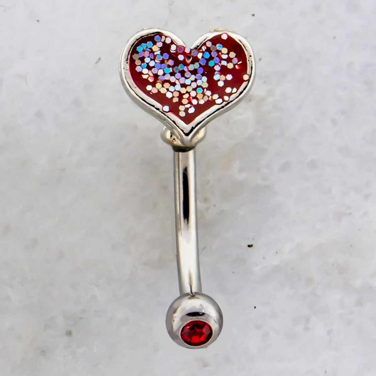 CURVED BARBELL 16g Glitter Heart Curved Barbell - 1 Piece -Rebel Bod-RebelBod