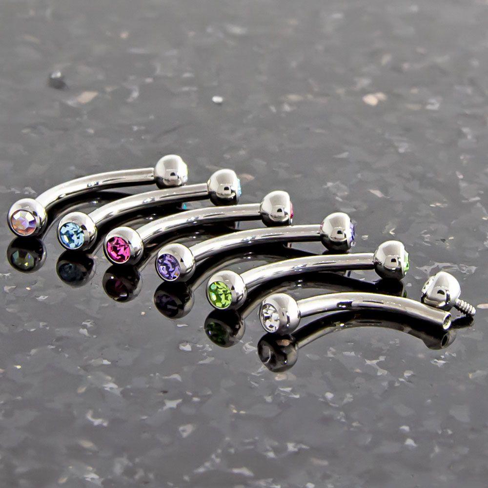 CURVED BARBELL 16g Internally Threaded Curved Barbells W/ Gems - 1 Piece #SPLT -Rebel Bod-RebelBod