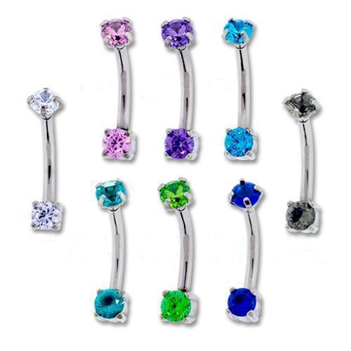 CURVED BARBELL 16g Steel Front Facing SWAROVSKI Gem Curve - 1 Piece -Rebel Bod-RebelBod