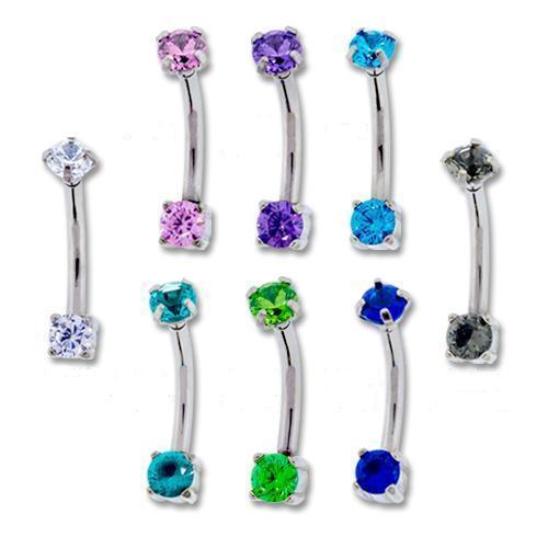 CURVED BARBELL 16g Steel Front Facing SWAROVSKI Gem Curve - 1 Piece -Rebel Bod-RebelBod