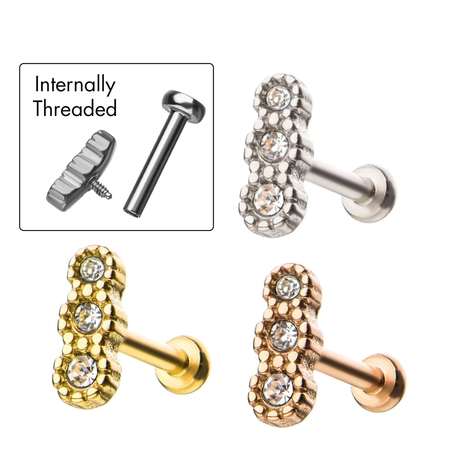 Cartilage Earring - Cartilage Barbell 18G 1/4 3 Clear Gem Row Surgical Steel Cartilage Barbell Earrings sbvbsif2580-9c - 1 Piece -Rebel Bod-RebelBod