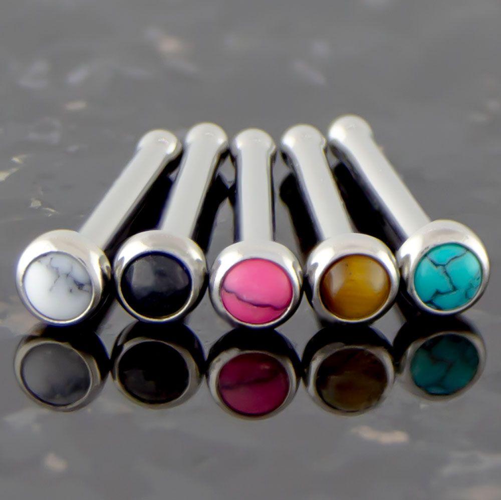 Nose Ring - Nose Studs 18g & 20g Steel Bezel Set Cabochon Nose Bones - 1 Piece #SPLT -Rebel Bod-RebelBod