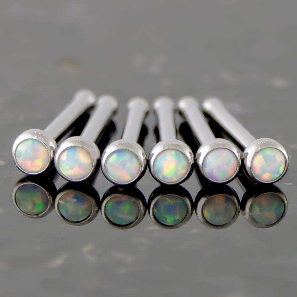 Nose Ring - Nose Studs 18g & 20g Steel Bezel Set Opal Nose Bones - 1 Piece #SPLT#6 -Rebel Bod-RebelBod