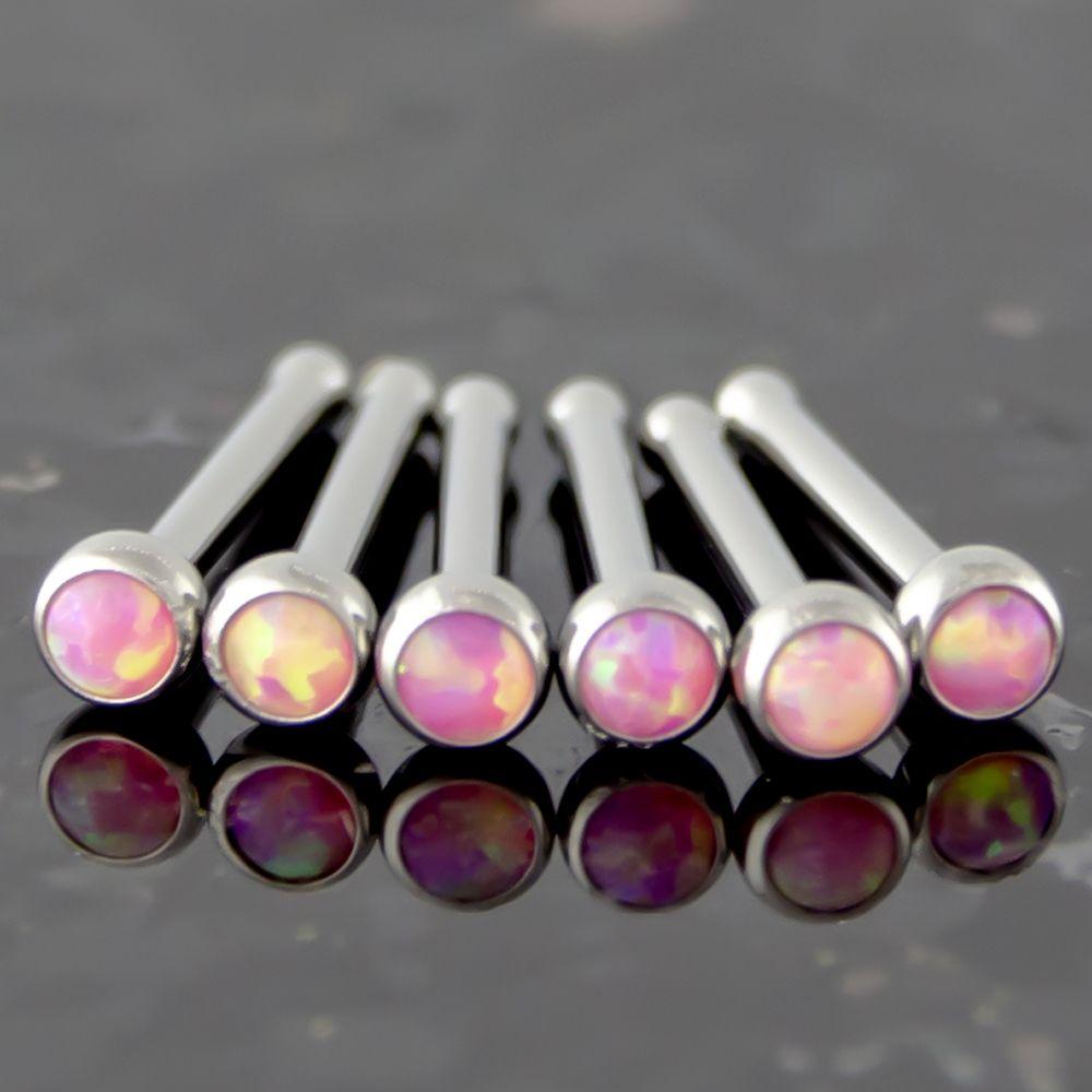 Nose Ring - Nose Studs 18g & 20g Steel Bezel Set Opal Nose Bones - 1 Piece #SPLT#6 -Rebel Bod-RebelBod