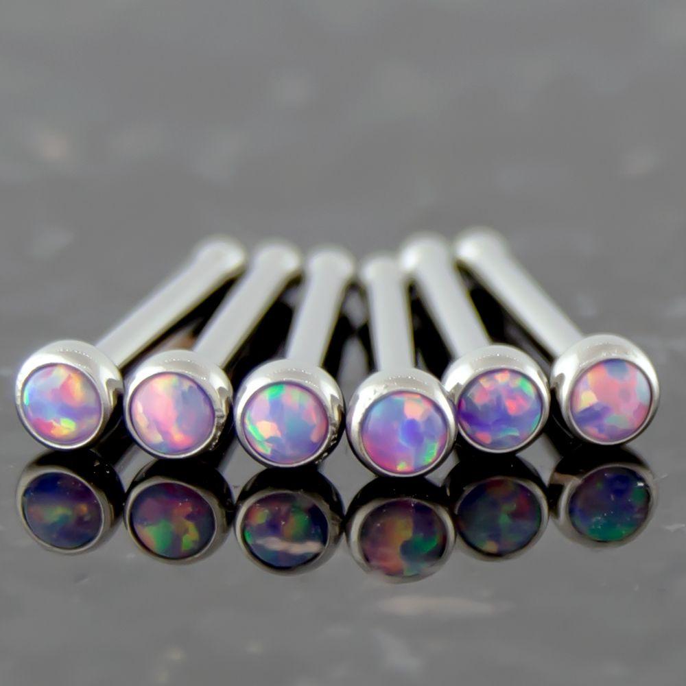 Nose Ring - Nose Studs 18g & 20g Steel Bezel Set Opal Nose Bones - 1 Piece #SPLT#6 -Rebel Bod-RebelBod