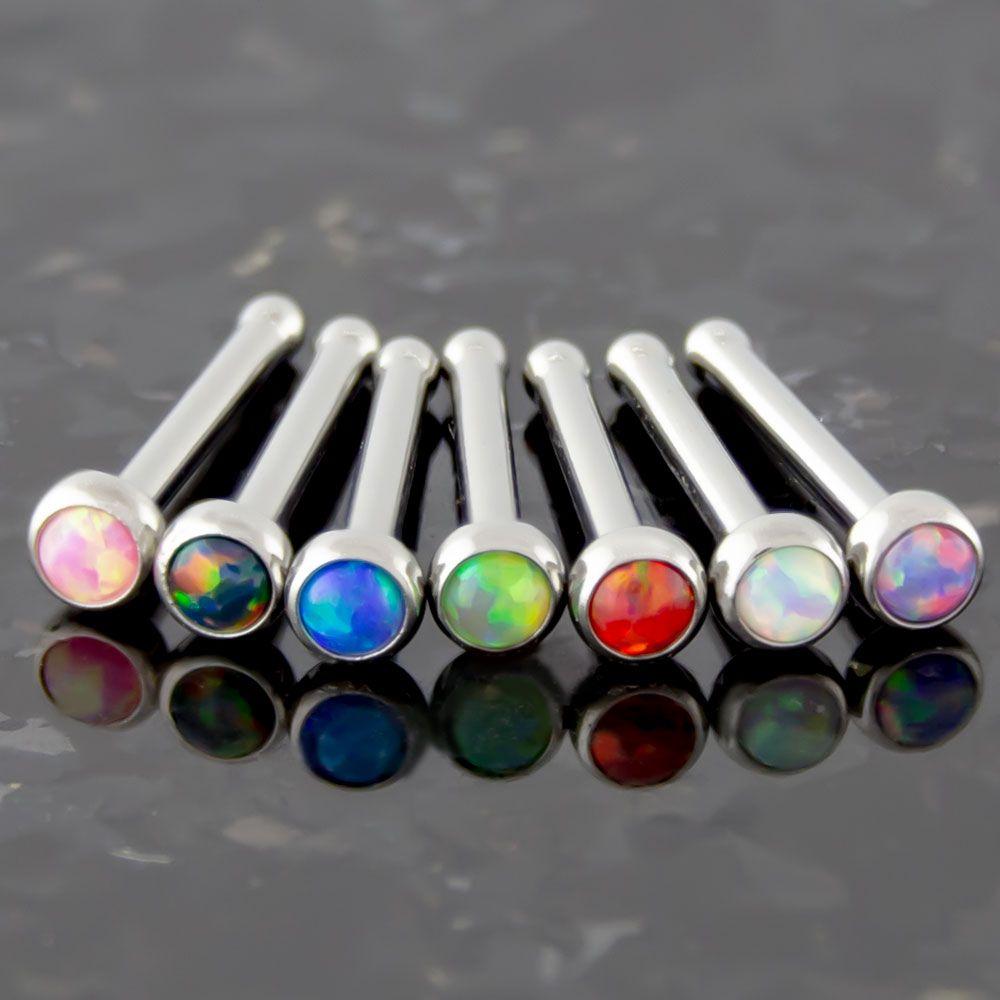 Nose Ring - Nose Studs 18g &amp; 20g Steel Bezel Set Opal Nose Bones - 1 Piece #SPLT#6 -Rebel Bod-RebelBod