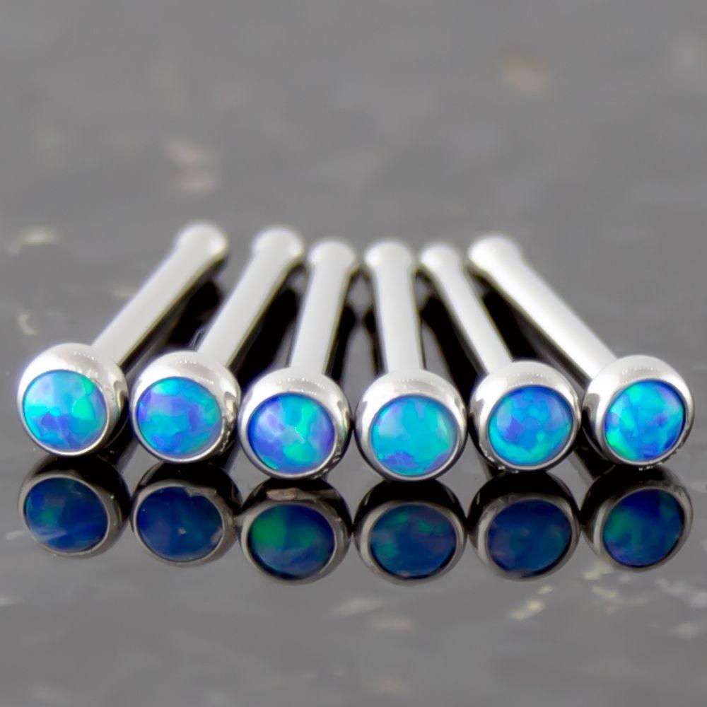 Nose Ring - Nose Studs 18g & 20g Steel Bezel Set Opal Nose Bones - 1 Piece #SPLT#6 -Rebel Bod-RebelBod