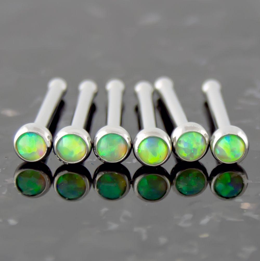 Nose Ring - Nose Studs 18g & 20g Steel Bezel Set Opal Nose Bones - 1 Piece #SPLT#6 -Rebel Bod-RebelBod