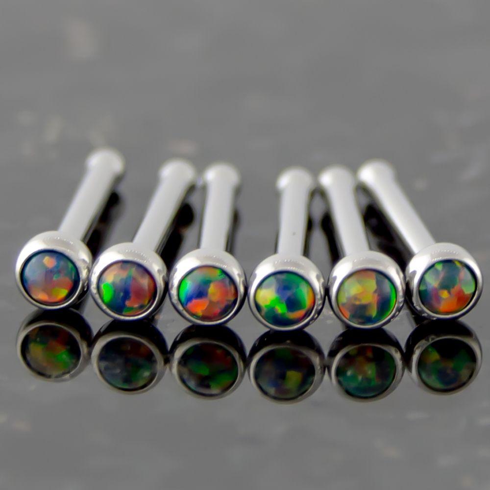 Nose Ring - Nose Studs 18g & 20g Steel Bezel Set Opal Nose Bones - 1 Piece #SPLT#6 -Rebel Bod-RebelBod