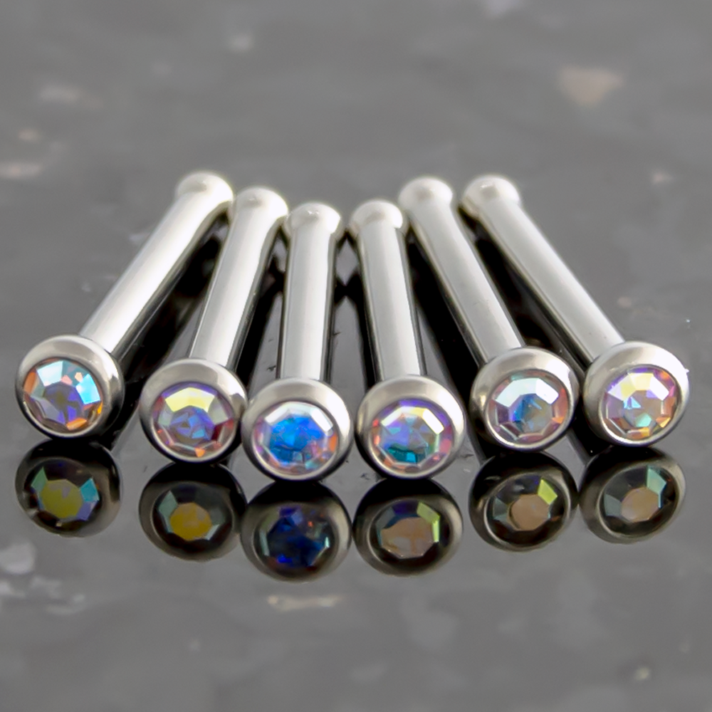 Nose Ring - Nose Studs 18g & 20g Steel Nose Bones With Bezel Set SWAROVSKI Gems - 1 Piece #SPLT#6 -Rebel Bod-RebelBod