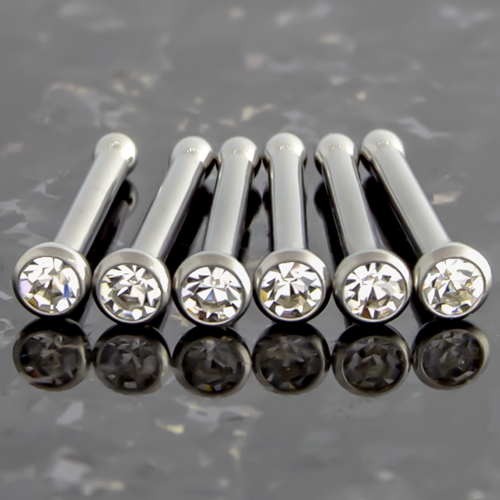Nose Ring - Nose Studs 18g & 20g Steel Nose Bones With Bezel Set SWAROVSKI Gems - 1 Piece #SPLT#6 -Rebel Bod-RebelBod