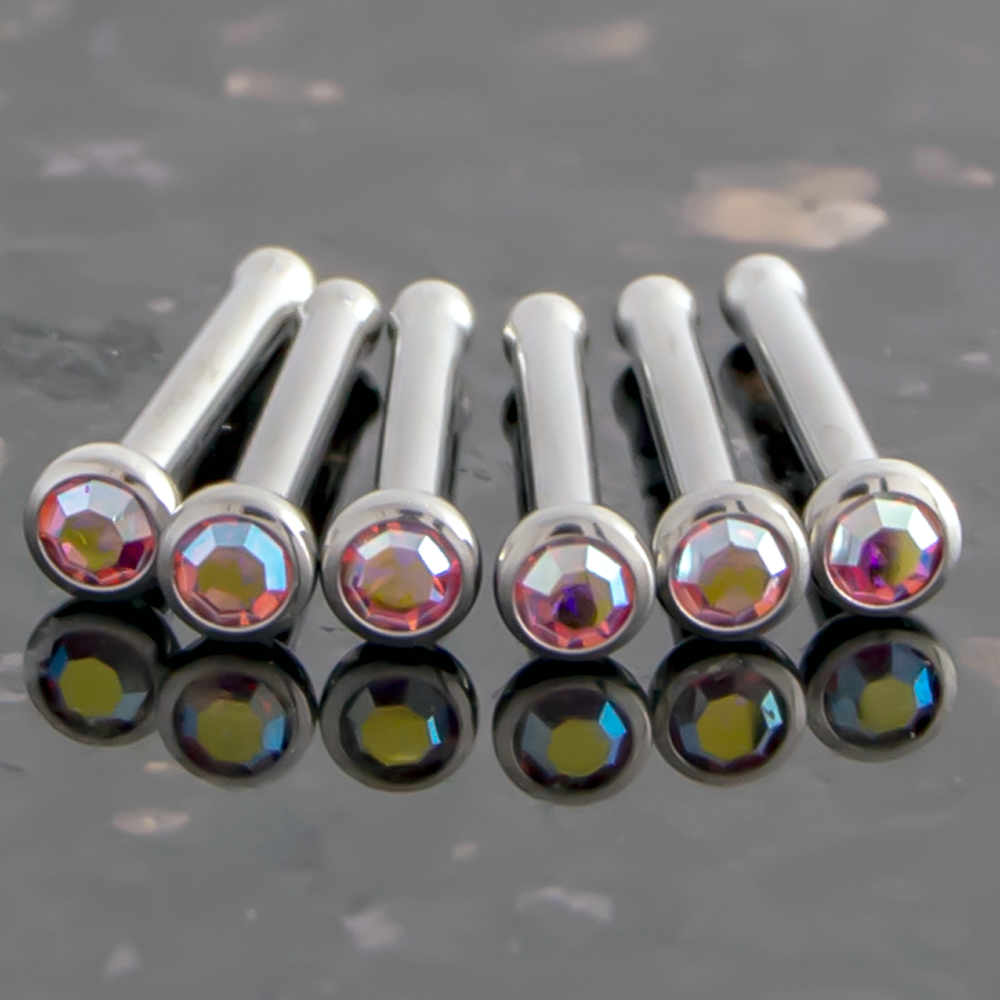 Nose Ring - Nose Studs 18g & 20g Steel Nose Bones With Bezel Set SWAROVSKI Gems - 1 Piece #SPLT#6 -Rebel Bod-RebelBod