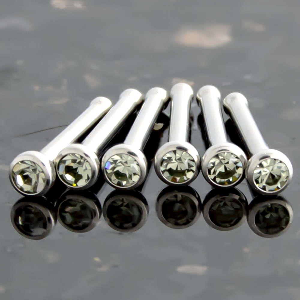 Nose Ring - Nose Studs 18g & 20g Steel Nose Bones With Bezel Set SWAROVSKI Gems - 1 Piece #SPLT#6 -Rebel Bod-RebelBod