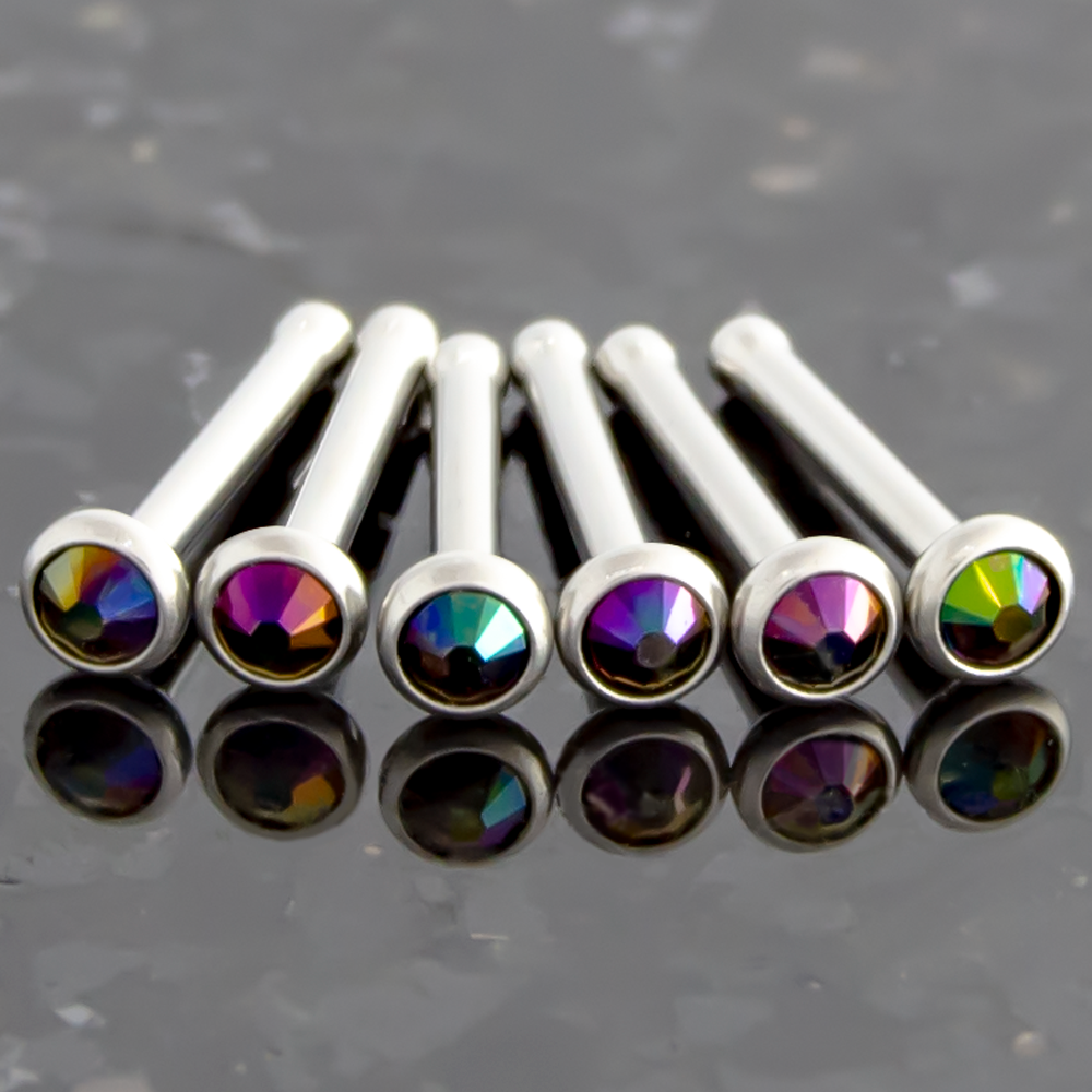 Nose Ring - Nose Studs 18g & 20g Steel Nose Bones With Bezel Set SWAROVSKI Gems - 1 Piece #SPLT#6 -Rebel Bod-RebelBod