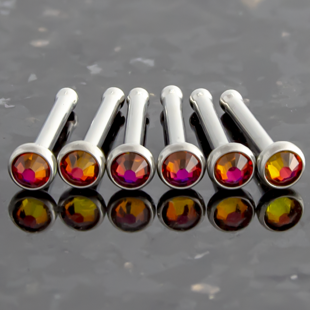 Nose Ring - Nose Studs 18g & 20g Steel Nose Bones With Bezel Set SWAROVSKI Gems - 1 Piece #SPLT#6 -Rebel Bod-RebelBod