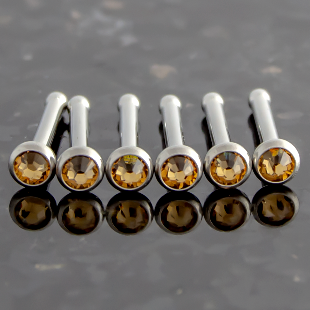 Nose Ring - Nose Studs 18g & 20g Steel Nose Bones With Bezel Set SWAROVSKI Gems - 1 Piece #SPLT#6 -Rebel Bod-RebelBod