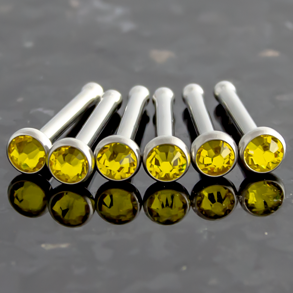 Nose Ring - Nose Studs 18g & 20g Steel Nose Bones With Bezel Set SWAROVSKI Gems - 1 Piece #SPLT#6 -Rebel Bod-RebelBod