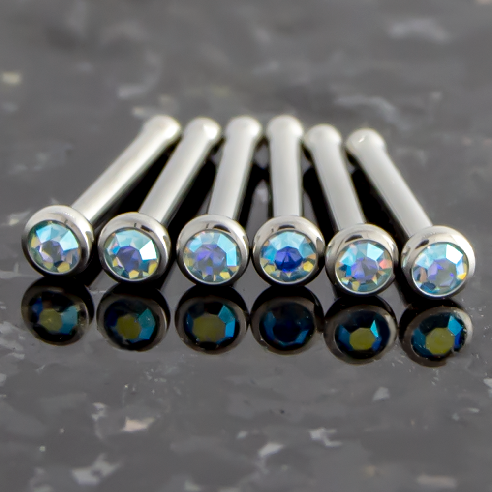 Nose Ring - Nose Studs 18g & 20g Steel Nose Bones With Bezel Set SWAROVSKI Gems - 1 Piece #SPLT#6 -Rebel Bod-RebelBod