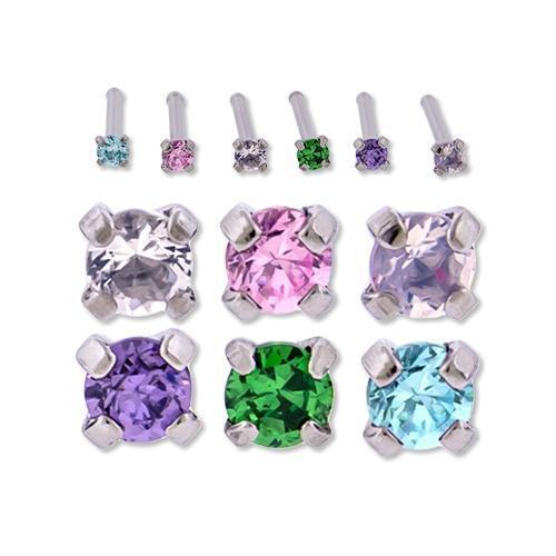 Nose Ring - Nose Studs 18g & 20g Steel Prong Set Gem Nose Bones - 1 Piece #SPLT# + -Rebel Bod-RebelBod