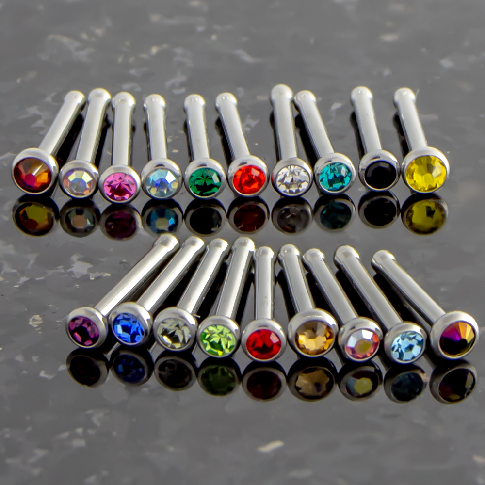 Nose Ring - Nose Studs 18g &amp; 20g Titanium Bezel Set Gem Nose Bones - 1 Piece -Rebel Bod-RebelBod