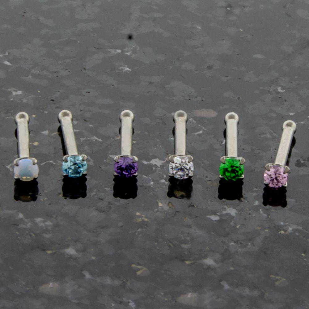 Nose Ring - Nose Studs 18g &amp; 20g Titanium Prong Set Gem Nose Bones - 1 Piece -Rebel Bod-RebelBod