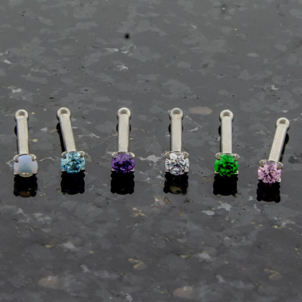 Nose Ring - Nose Studs 18g & 20g Titanium Prong Set Gem Nose Bones - 1 Piece -Rebel Bod-RebelBod