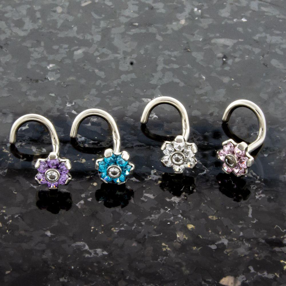 Nose Ring - Nose Screw 18g Steel Gem Flower Nose Screws - 1 Piece -Rebel Bod-RebelBod