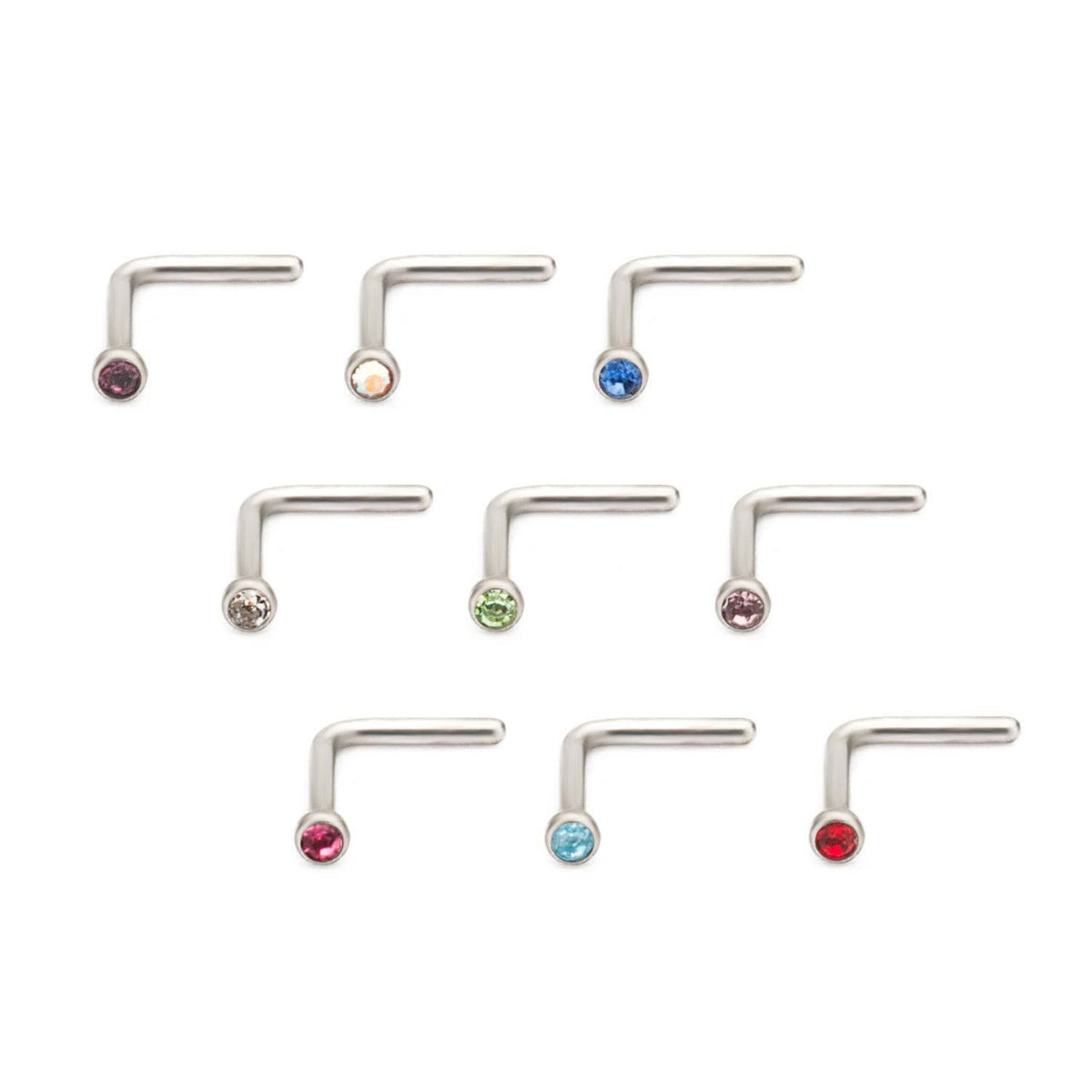 Nose Ring - L-Shaped Nose Ring 18g with 1.5mm Press Fit Gem Top L Bend sbvnpf -Rebel Bod-RebelBod