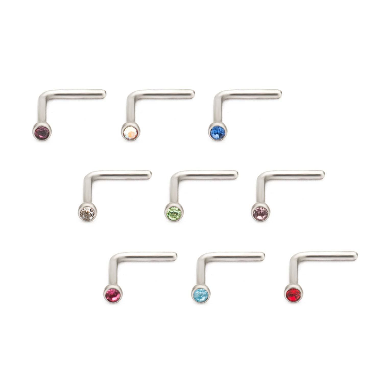 Nose Ring - L-Shaped Nose Ring 18g with 1.5mm Press Fit Gem Top L Bend sbvnpf -Rebel Bod-RebelBod
