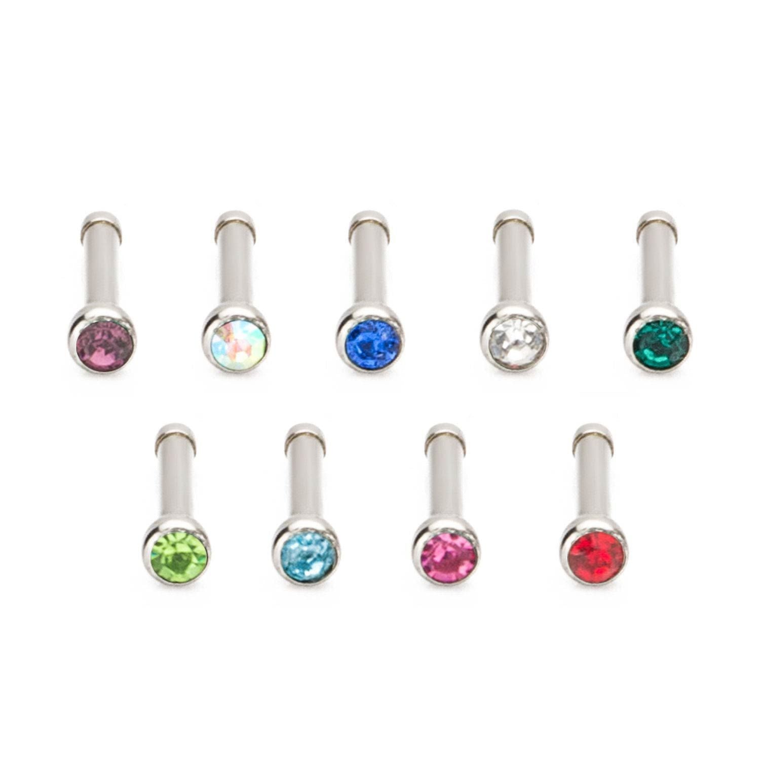 18g 1.5mm Press Fit Gem Top Nose Stud Nose Ring Nose Bone