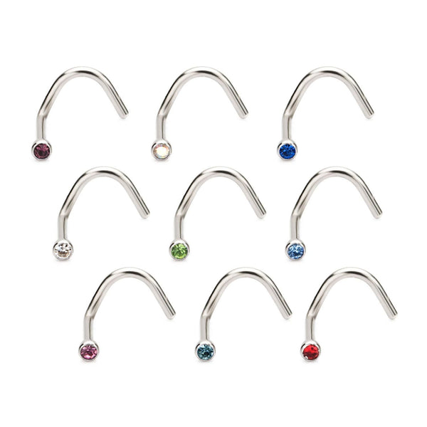 18g 1.5mm Press Fit Gem Top Nose Screw Nose Ring - Rebel Bod
