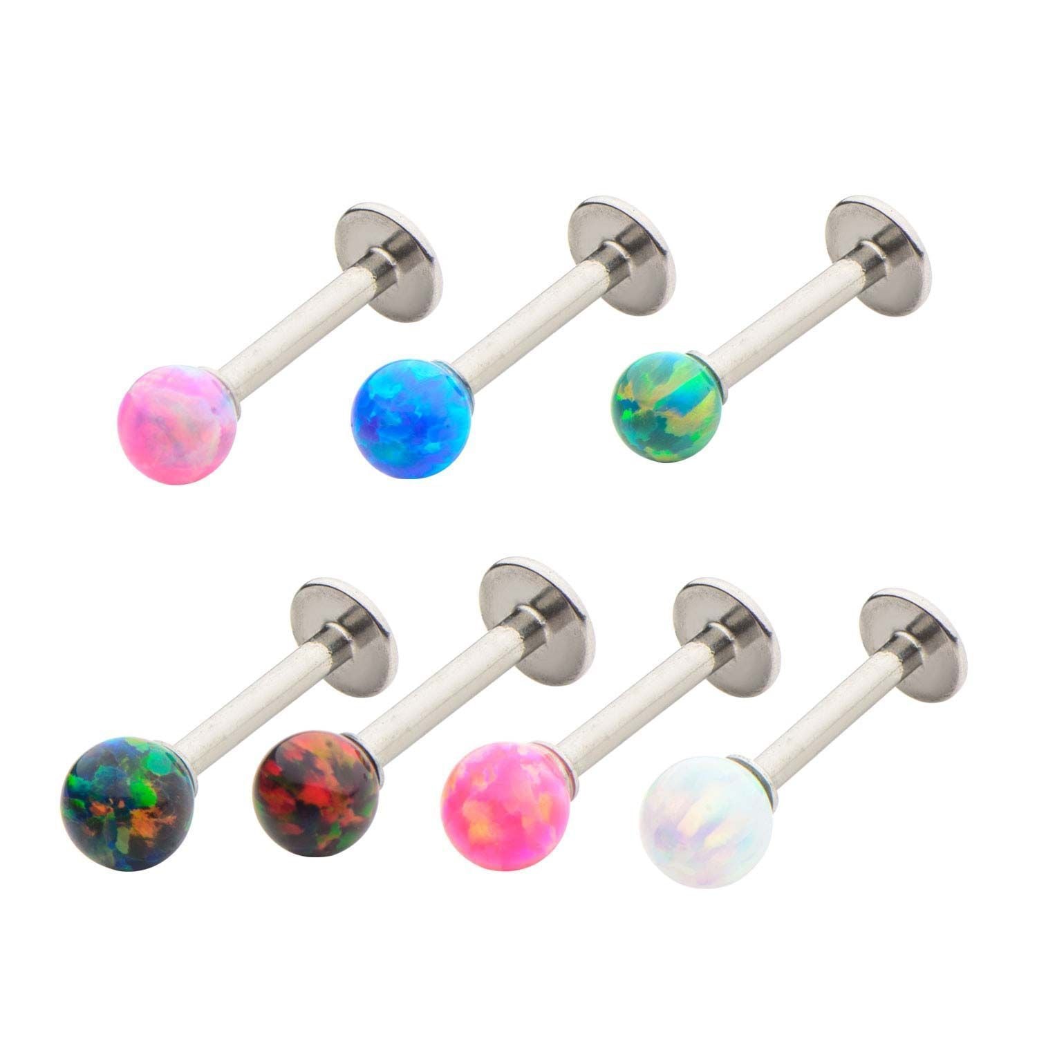 18GA Surgical Steel Labret w/ Synthetic Opal Ball sbvls611opal