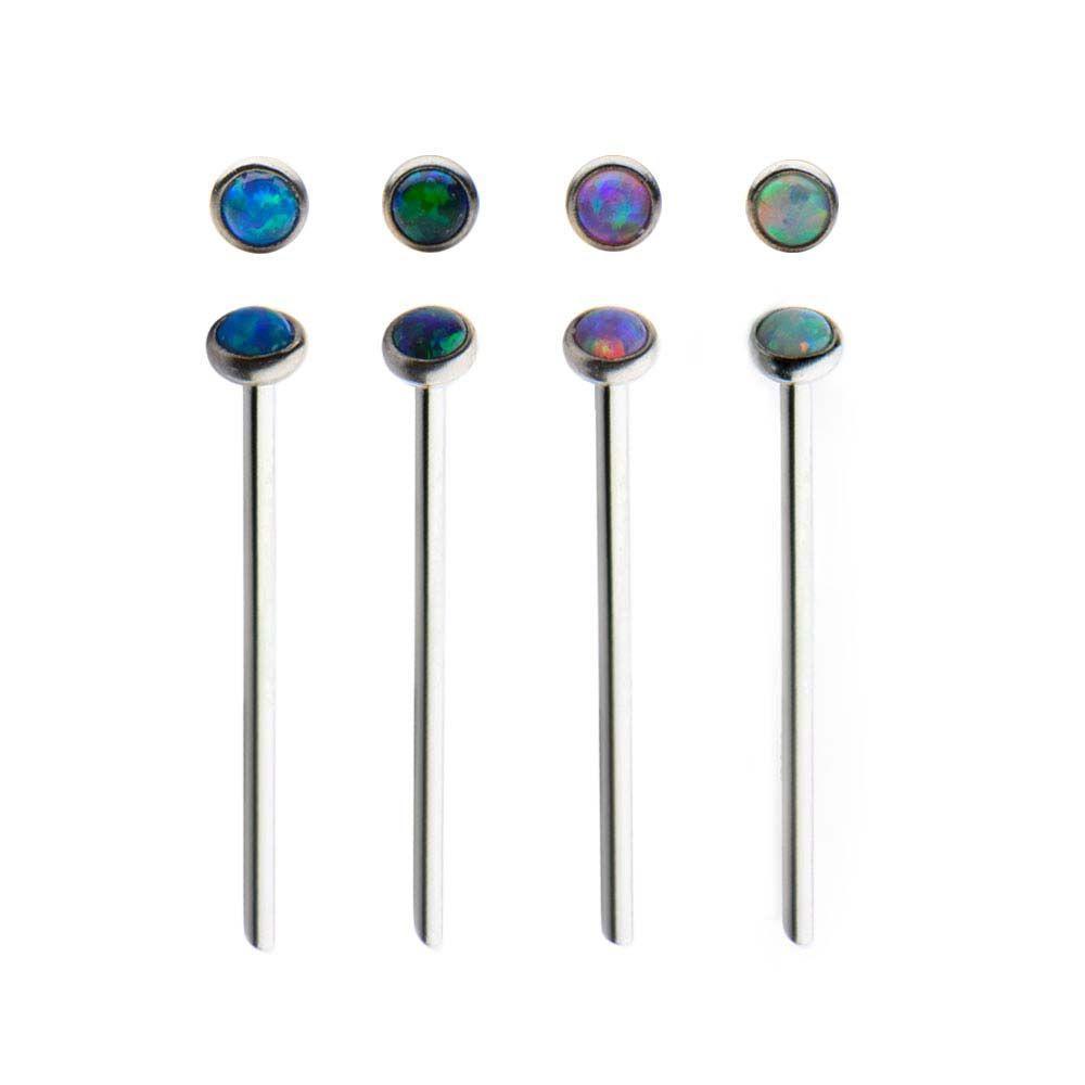 19G Bend to Fit Nose Pin w/ 2mm Bezel Set Synthetic Opal sbvlftlpopal