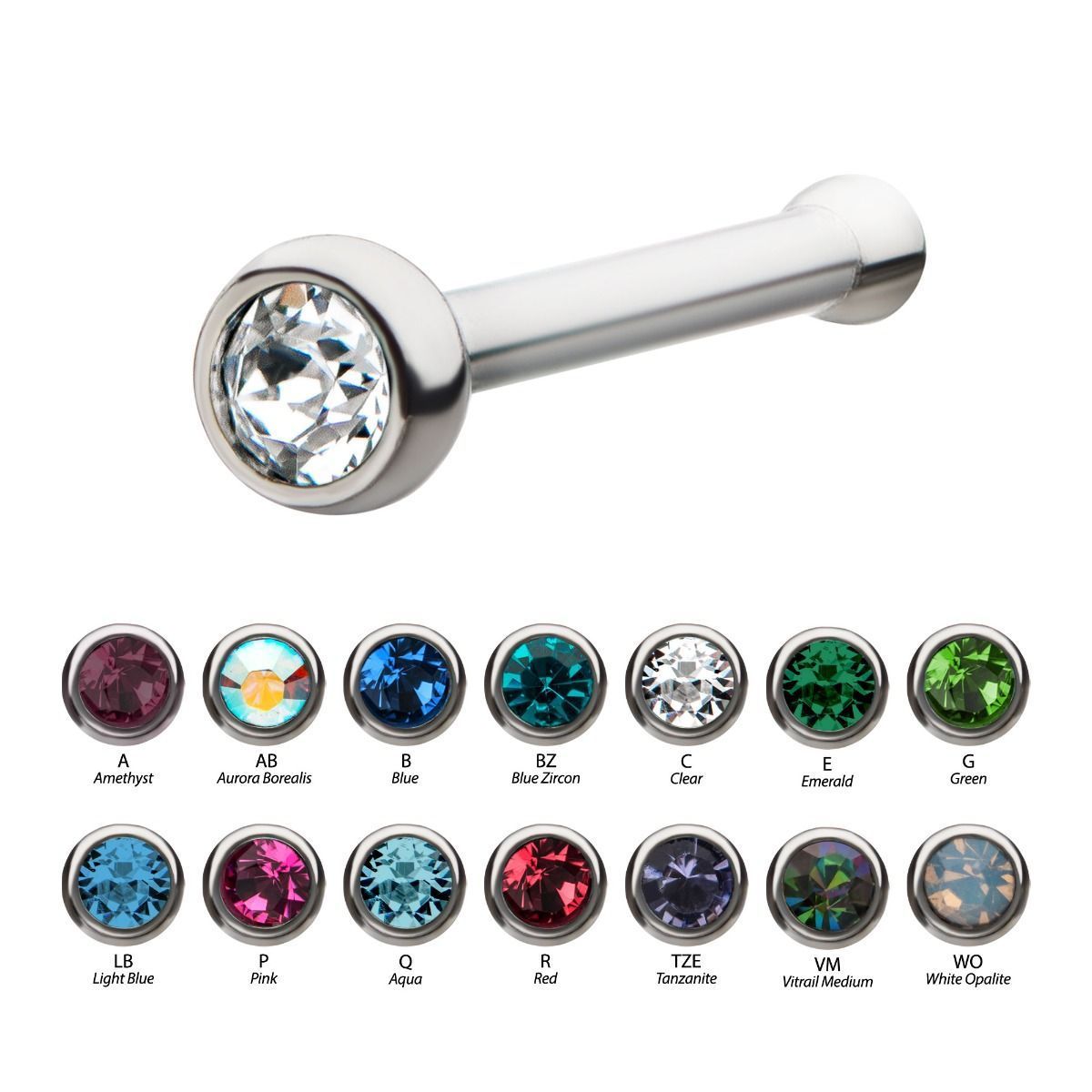 19G Nose Stud Nose Ring Press Fit Bezel Set Gem Top Nose Bone