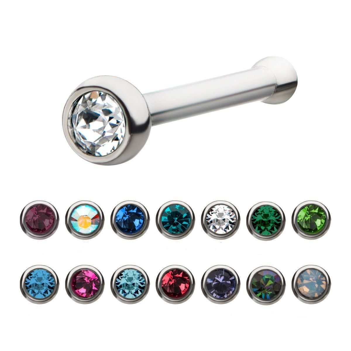 Nose Ring - Nose Studs 19G Press Fit Bezel Set Gem Top Nose Bone sbvnbklp -Rebel Bod-RebelBod