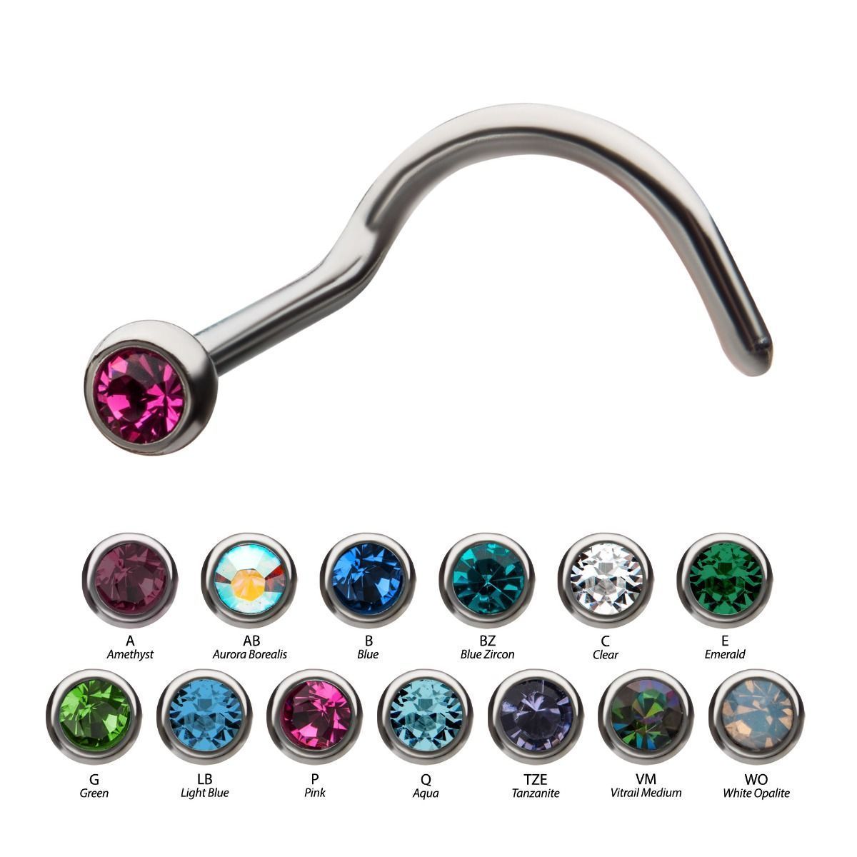 Nose Ring - Nose Screw 19G Press Fit Bezel Set Gem Top Nose Screw sbvnbslp -Rebel Bod-RebelBod