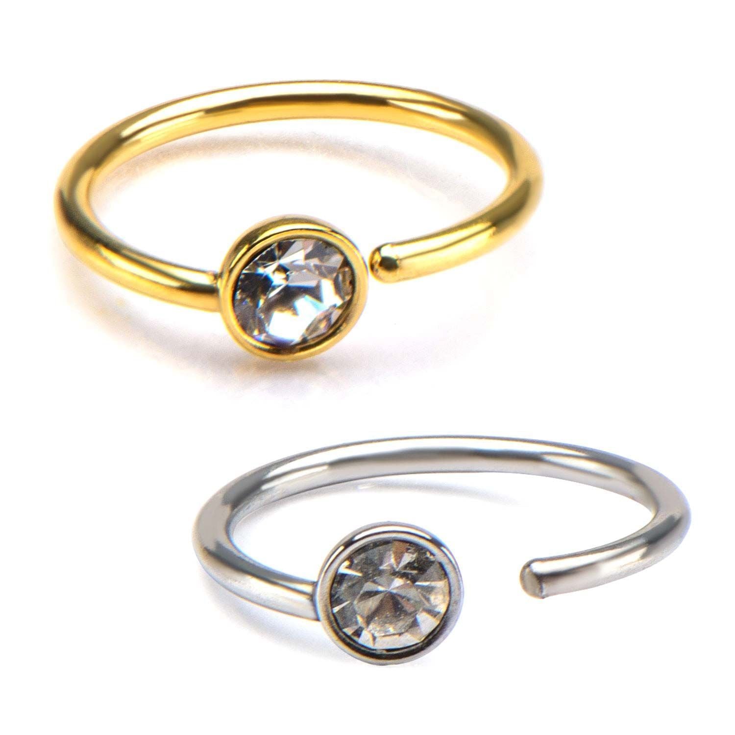 20g 5/16 Bezel Set Clear Gem Bendable Split Ring - 1 Piece