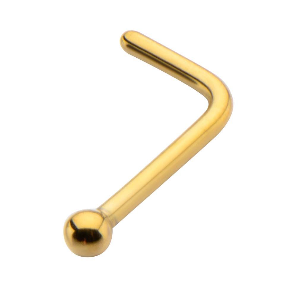Nose Ring - L-Shaped Nose Ring 20g 6mm Gold PVD nose L bend 15mm Ball -Rebel Bod-RebelBod