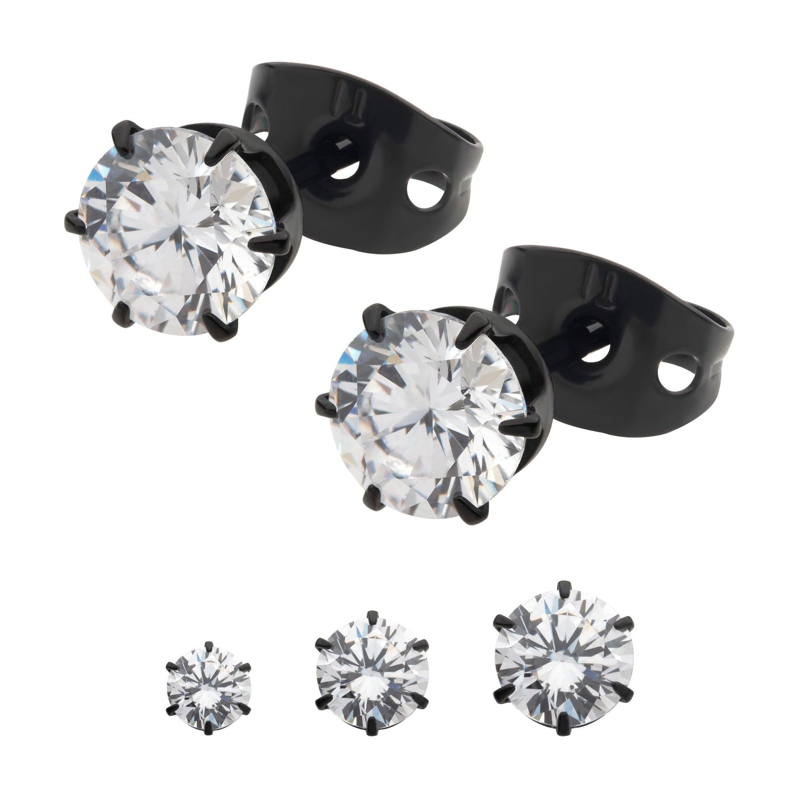 20g Black PVD Titanium Post Butterfly Back 6-Prong Set CZ Stud earring tipvdksse712-3c -Rebel Bod-RebelBod