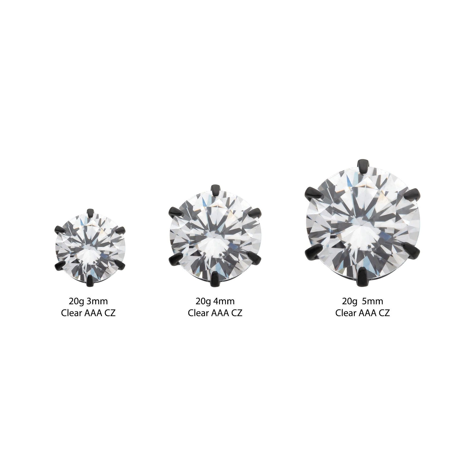 20g Black PVD Titanium Post Butterfly Back 6-Prong Set CZ Stud earring tipvdksse712-3c -Rebel Bod-RebelBod
