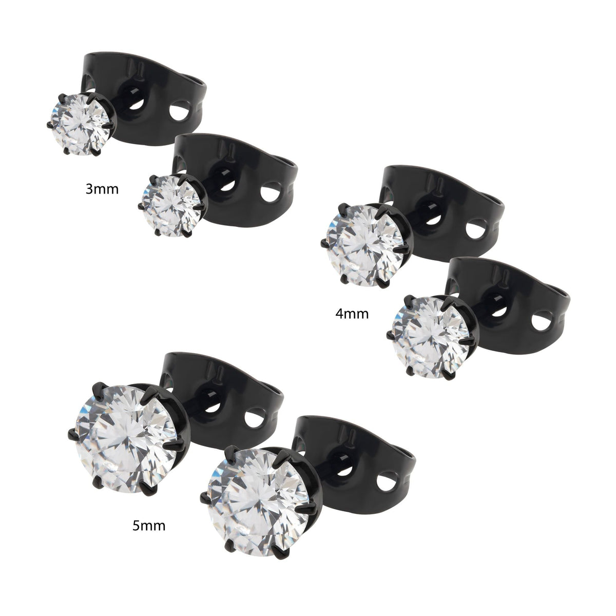 20g Black PVD Titanium Post Butterfly Back 6-Prong Set CZ Stud earring tipvdksse712-3c -Rebel Bod-RebelBod