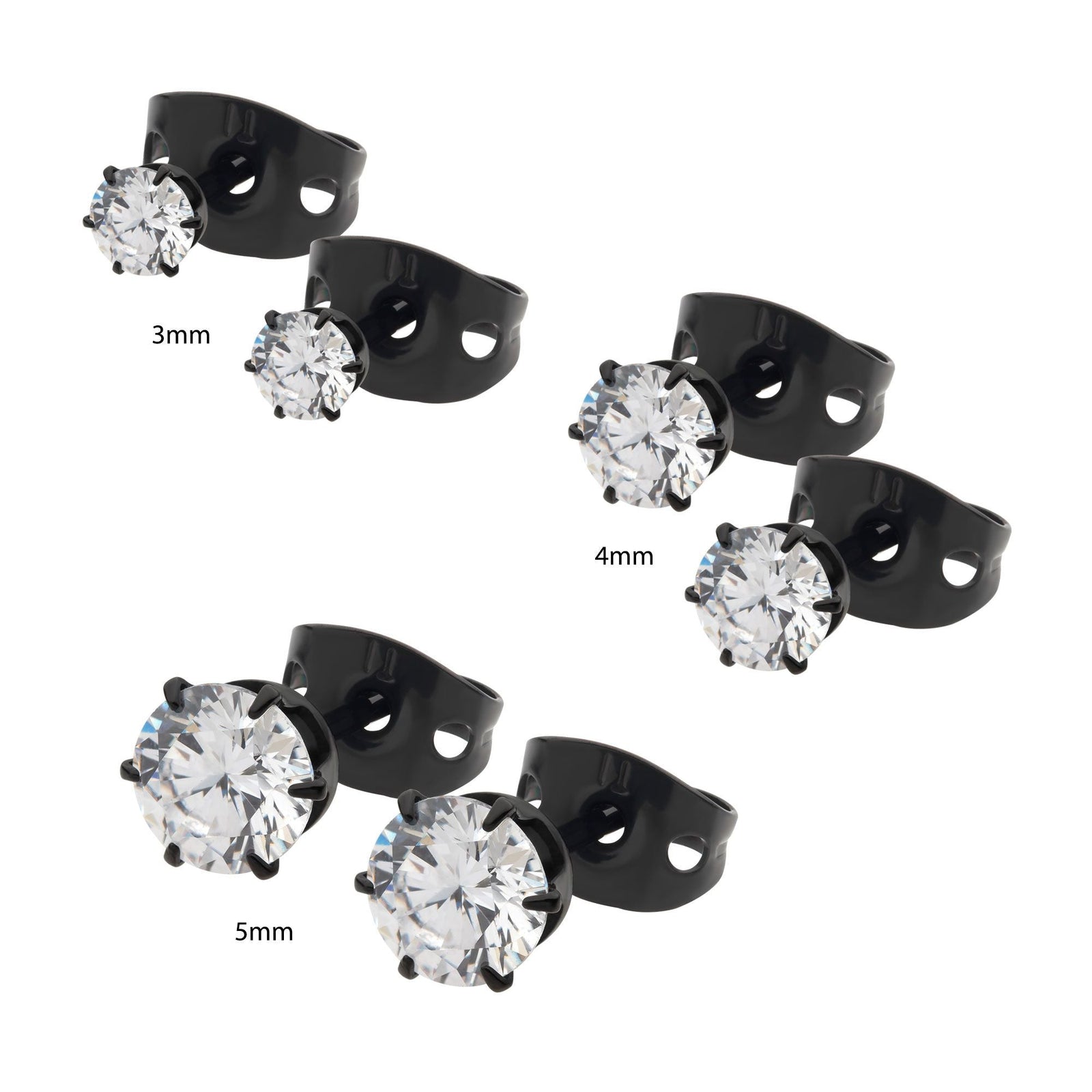 20g Black PVD Titanium Post Butterfly Back 6-Prong Set CZ Stud earring tipvdksse712-3c -Rebel Bod-RebelBod