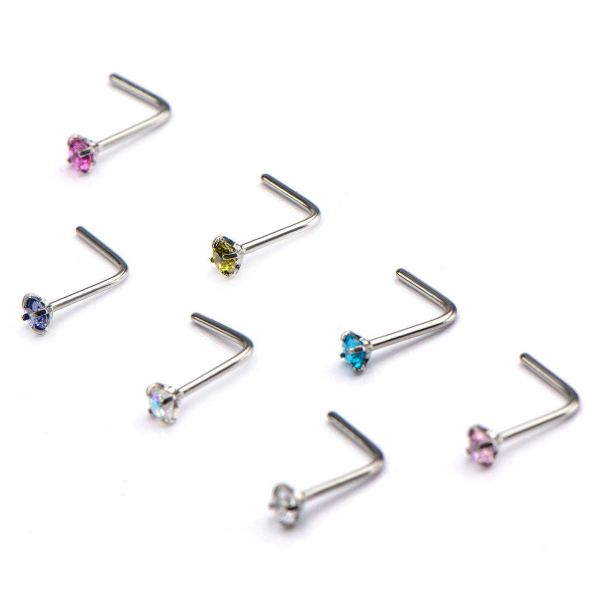 Nose Ring - L-Shaped Nose Ring 20g Nose L Bend 25mm Prong Set Gem Top - 1 Pack -Rebel Bod-RebelBod