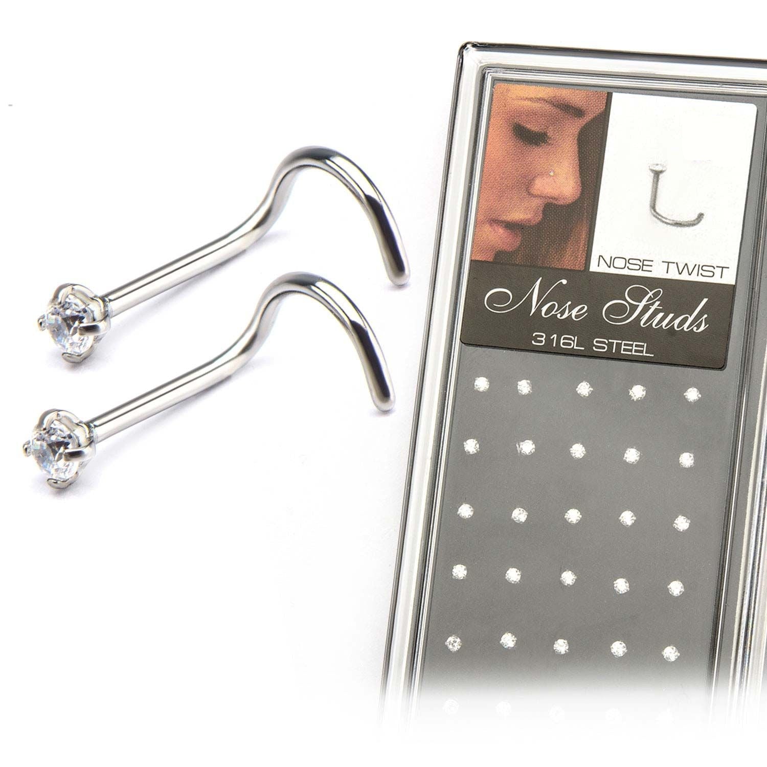 TBD-Nose 20g Nose Screw 2mm Prong Set Clear Gem Top -Rebel Bod-RebelBod