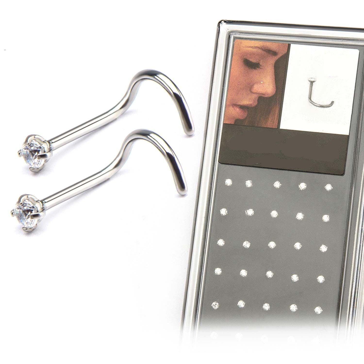 TBD-Nose 20g Nose Screw 2mm Prong Set Clear Gem Top -Rebel Bod-RebelBod